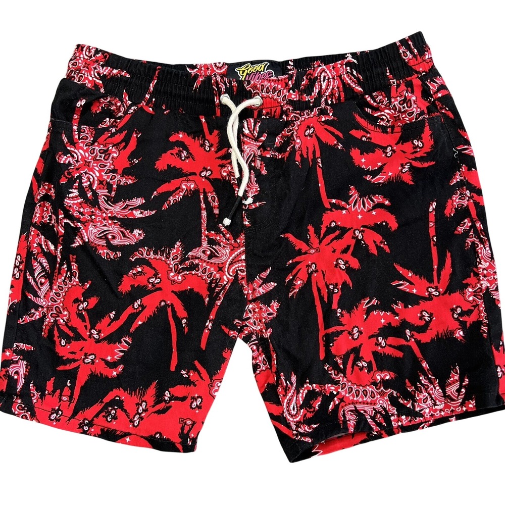 Driil Clothing Shorts Good Vibes‎ Men XL Red Black Bandana Palm Tree Stretch
